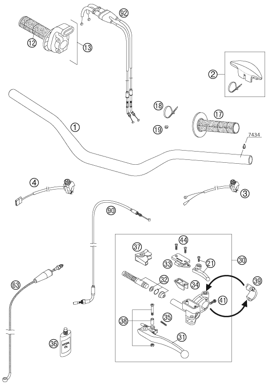 vue éclatée guidon, armatures - ktm 450 sx-f eu 2007