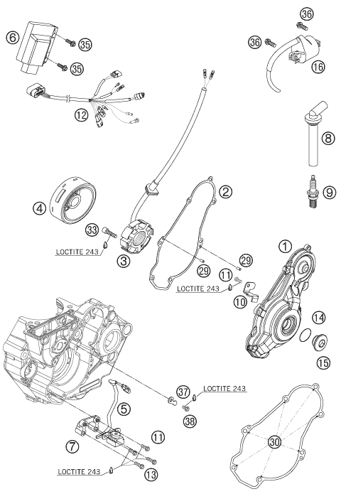 vue éclatée système de allumage - ktm 450 sx-f eu 2007