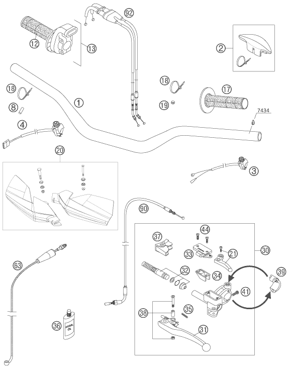 vue éclatée guidon, armatures - ktm 450 sx-f eu 2008