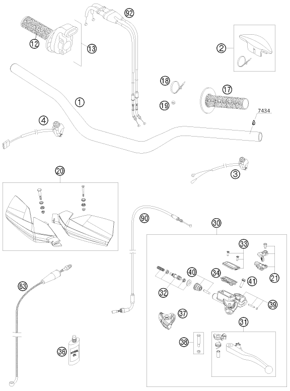 vue éclatée guidon, armatures - ktm 450 sx-f eu 2009