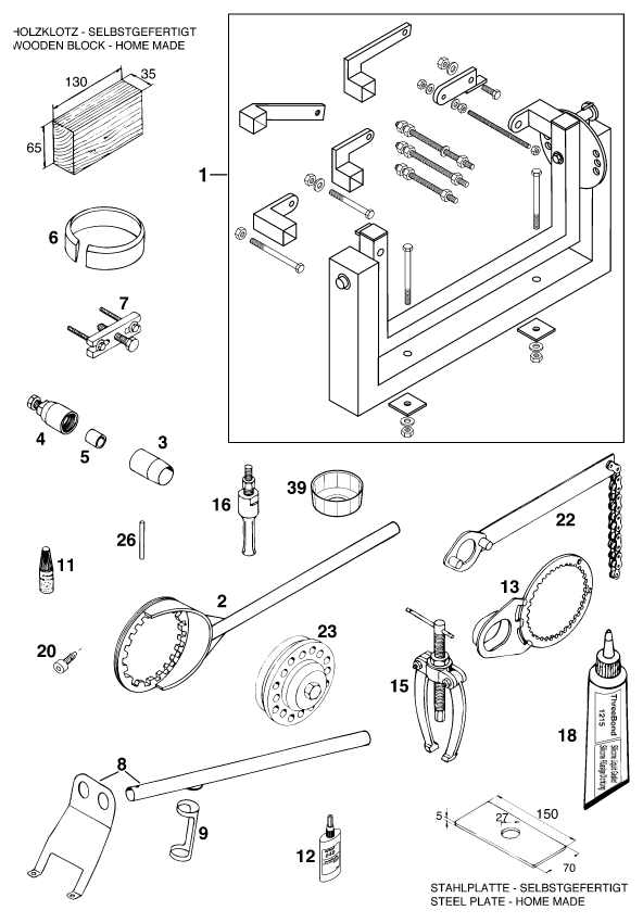 vue éclatée outils spéciaux moteur - ktm 620 sup-comp 20kw eu 2001