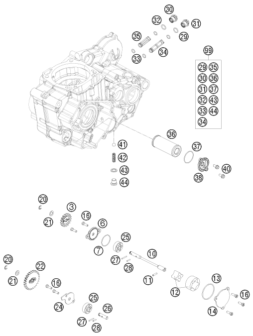 vue éclatée système de lubrification - ktm 530 xc-w za 2009