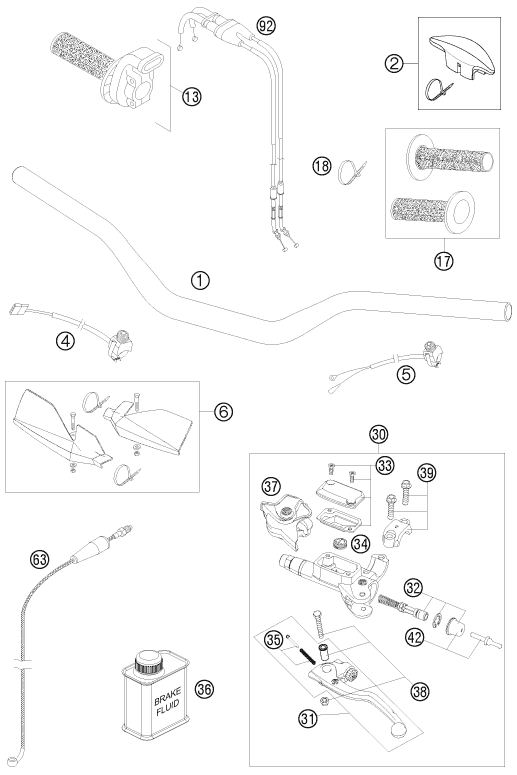 vue éclatée guidon, armatures - ktm 530 xc-w za 2010