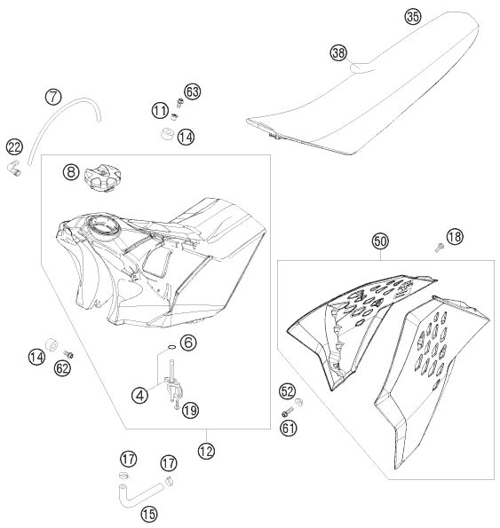 vue éclatée réservoir, selle - ktm 450 sx-f fact.repl.nagl eu 2010