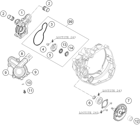 vue éclatée pompe à eau - ktm 450 sx-f eu 2010