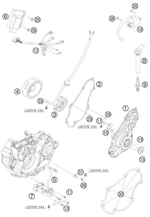 vue éclatée système de allumage - ktm 450 sx-f eu 2010