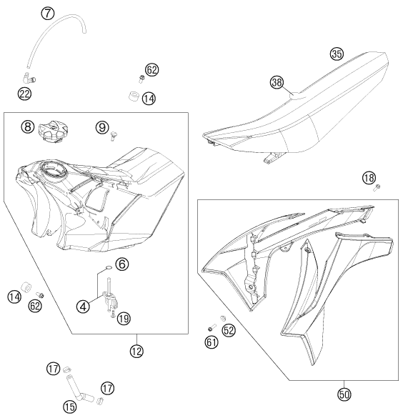 vue éclatée réservoir, selle - ktm 450 sx-f eu 2011