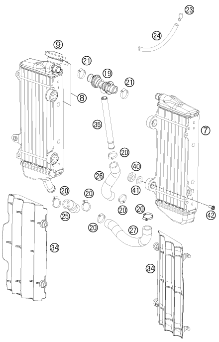 vue éclatée système de refroidissement - ktm 450 sx-f eu 2011