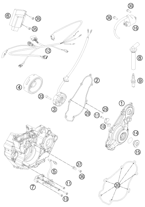 vue éclatée système de allumage - ktm 450 sx-f eu 2011