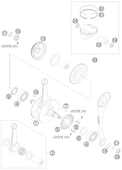 vue éclatée vilebrequin, piston - ktm 450 xc atv eu 2008