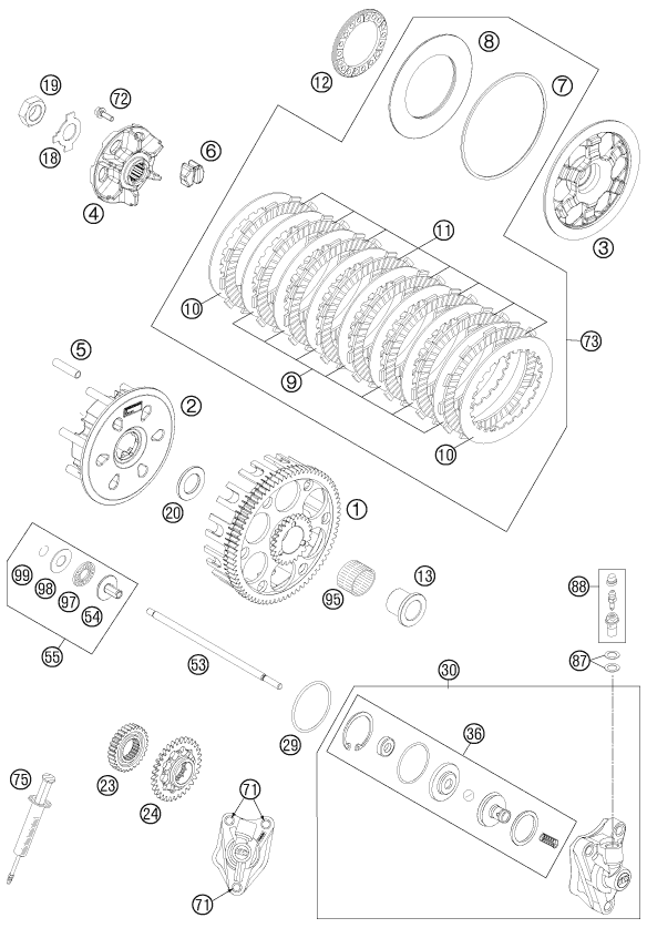 vue éclatée embrayage - ktm 450 sx-f eu 2012