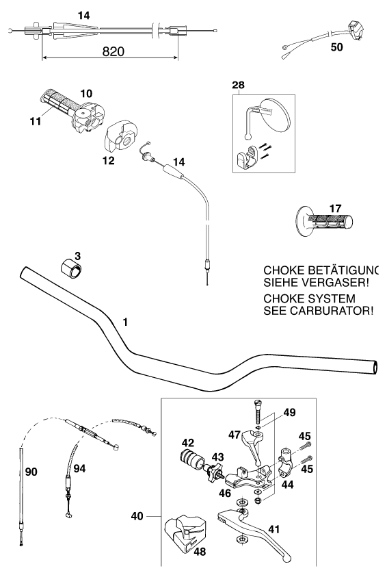 vue éclatée guidon, armatures - ktm 540 sxc 20kw eu 1999