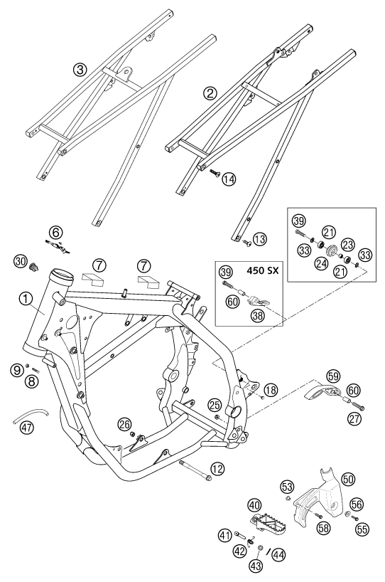 vue éclatée cadre - ktm 450 exc racing eu 2003