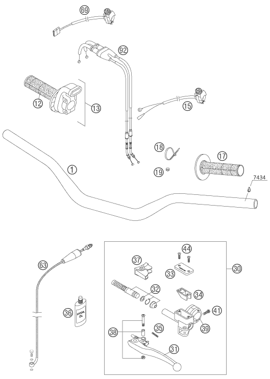 vue éclatée guidon, armatures - ktm 450 xc-w za 2007
