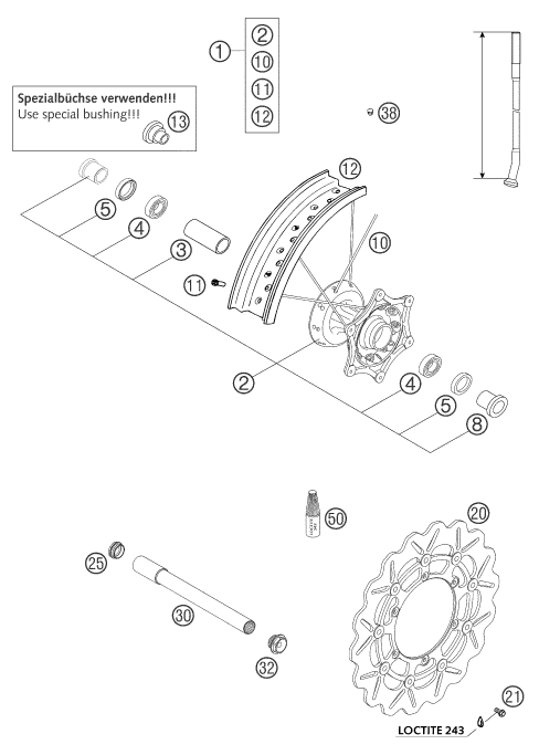 vue éclatée roue avant - ktm 450 sms eu 2004