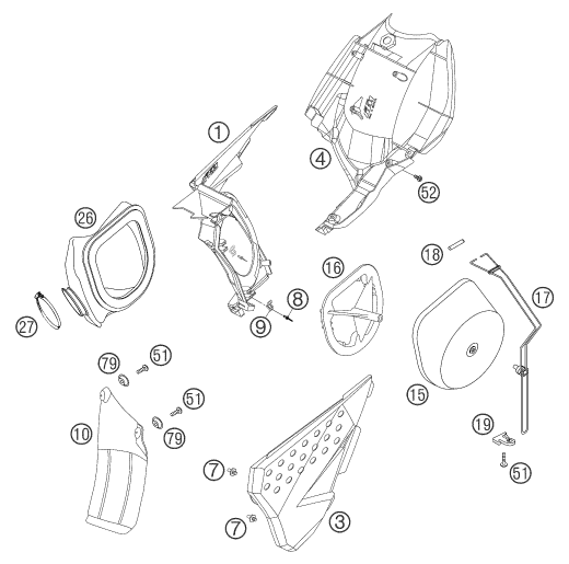 vue éclatée filtre à air - ktm 450 sms eu 2004