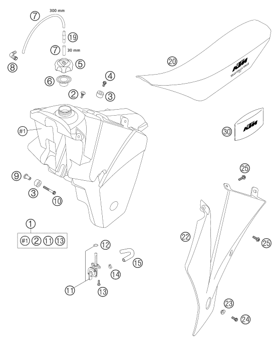 vue éclatée réservoir, selle - ktm 450 sms eu 2004