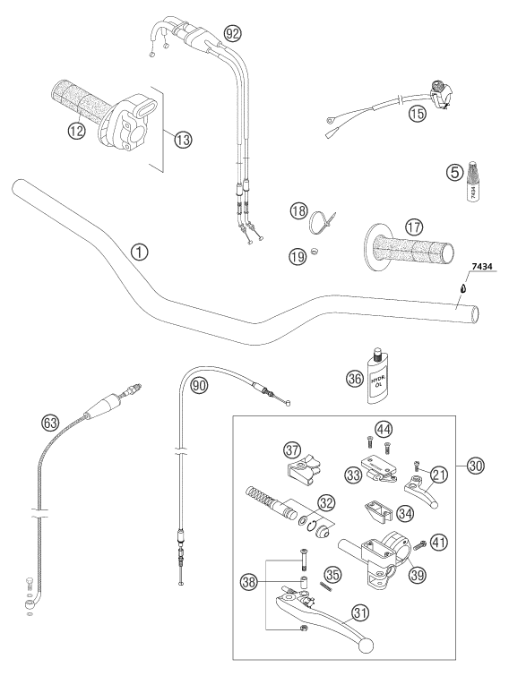 vue éclatée guidon, armatures - ktm 450 sms eu 2004