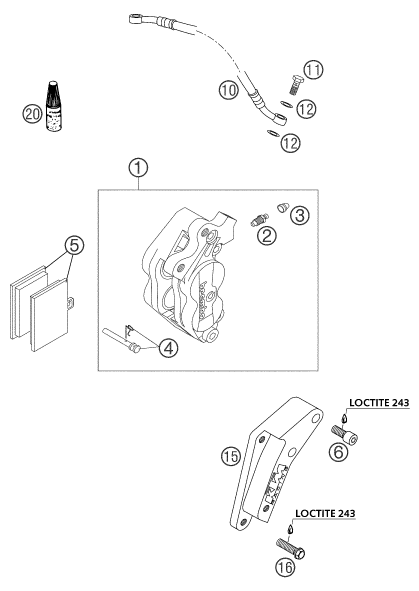 vue éclatée étrier de frein avant - ktm 450 sms eu 2004