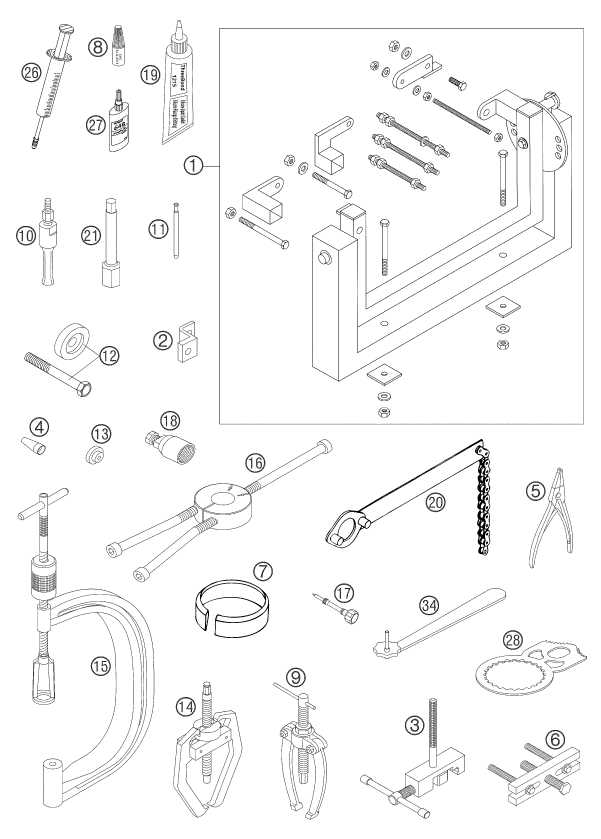 vue éclatée outils spéciaux moteur - ktm 450 sms eu 2004