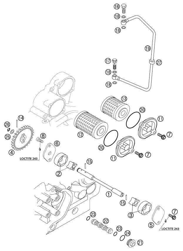 vue éclatée système de lubrification - ktm 540 sxs racing eu 2003