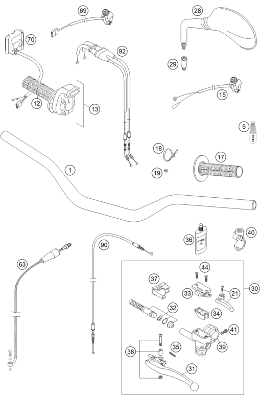 vue éclatée guidon, armatures - ktm 540 sxs racing eu 2005