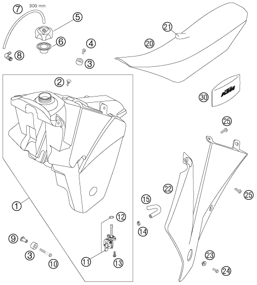 vue éclatée réservoir, selle - ktm 540 sxs eu 2006