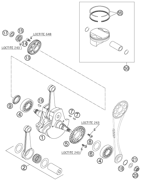 vue éclatée vilebrequin, piston - ktm 540 sxs eu 2006