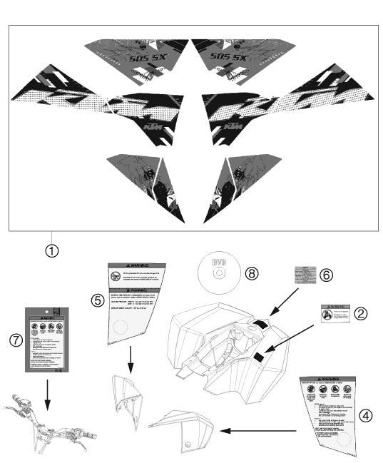 vue éclatée kit déco - ktm 505 sx atv eu 2009