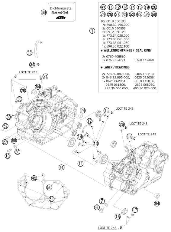 vue éclatée carter moteur - ktm 505 sx atv eu 2009