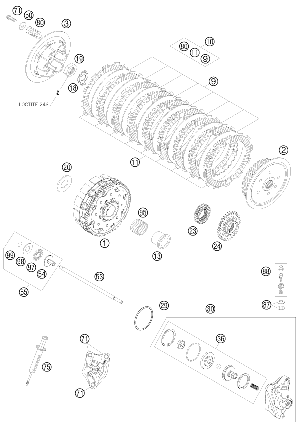 vue éclatée embrayage - ktm 505 sx atv eu 2009