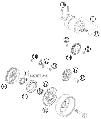 vue éclatée démarreur électrique - ktm 505 sx atv eu 2009