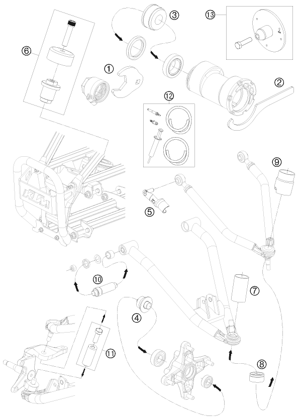 vue éclatée outil spécial châssis - ktm 505 sx atv eu 2010