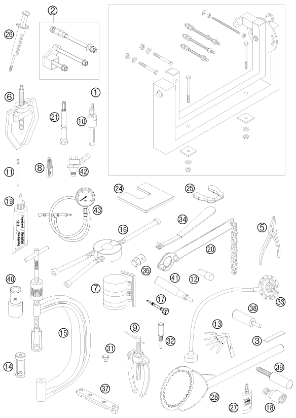 vue éclatée outils spéciaux moteur - ktm 505 sx atv eu 2010