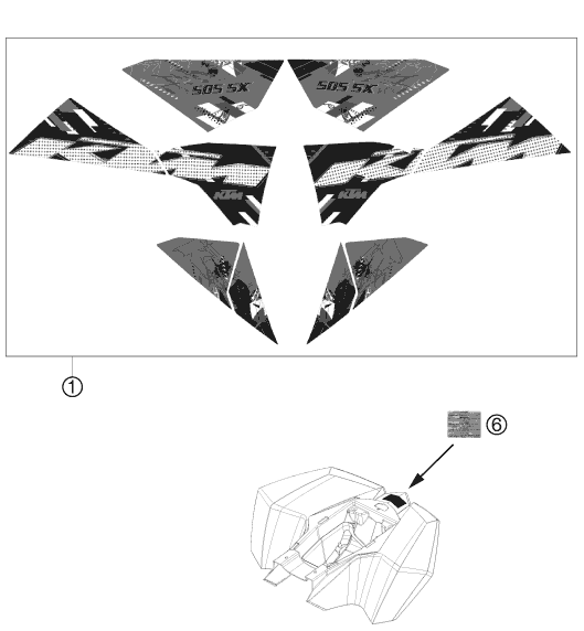 vue éclatée kit déco - ktm 505 sx atv eu 2012