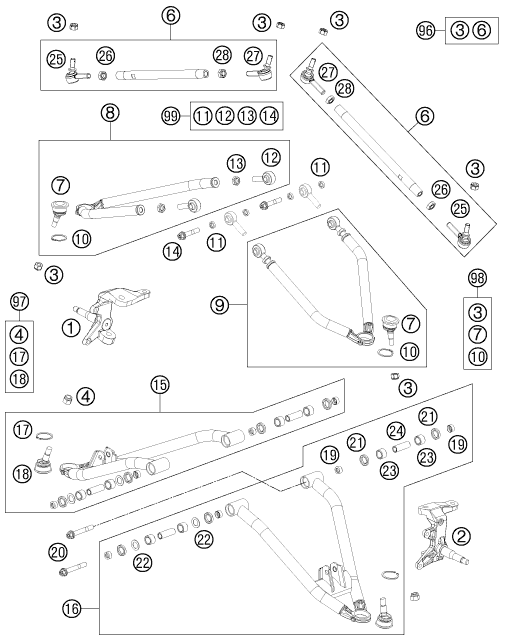 vue éclatée structure avant - ktm 505 sx atv eu 2012