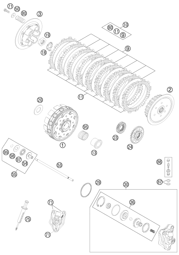 vue éclatée embrayage - ktm 505 sx atv eu 2012