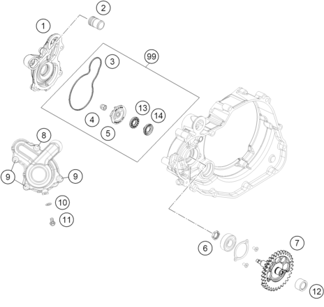 vue éclatée pompe à eau - ktm 505 sx atv eu 2012