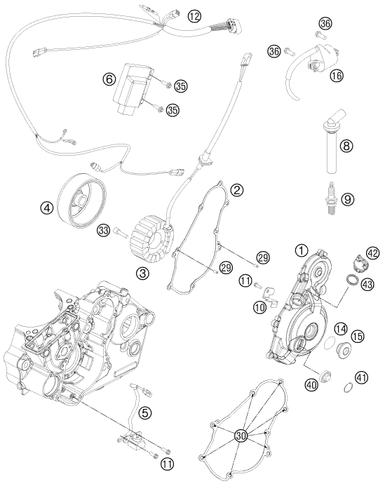 vue éclatée système de allumage - ktm 505 sx atv eu 2012