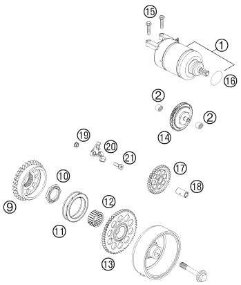 vue éclatée démarreur électrique - ktm 505 sx atv eu 2012