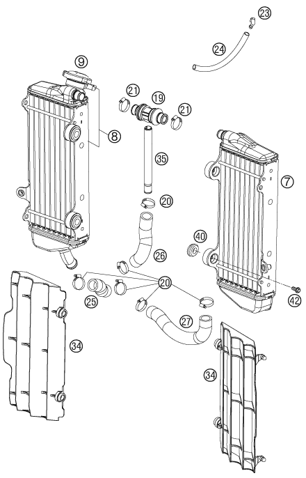 vue éclatée système de refroidissement - ktm 505 sx-f preseries eu 2007