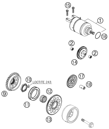 vue éclatée démarreur électrique - ktm 505 sx-f preseries eu 2007