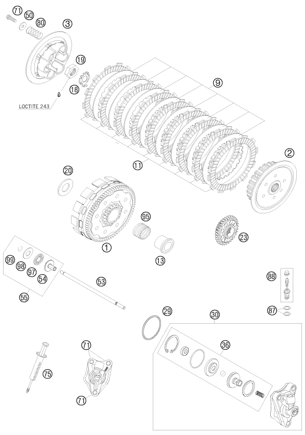 vue éclatée embrayage - ktm 505 sx-f eu 2008