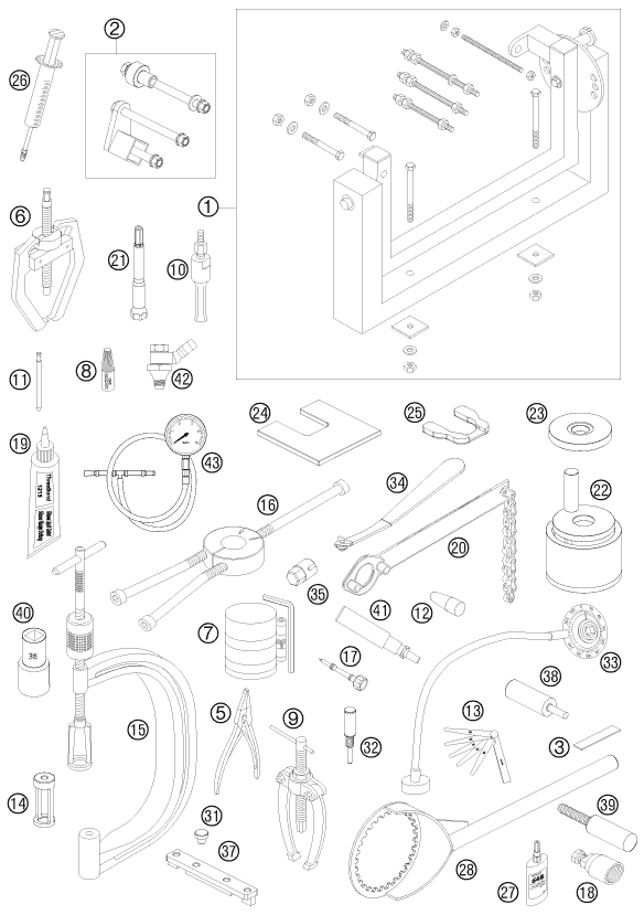 vue éclatée outils spéciaux moteur - ktm 505 sx-f eu 2008