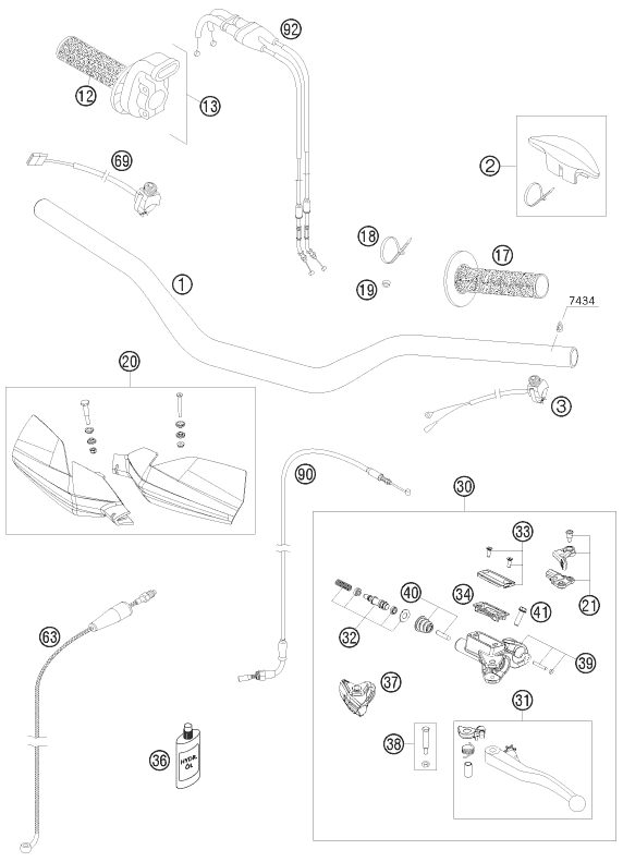 vue éclatée guidon, armatures - ktm 505 xc-f eu 2009
