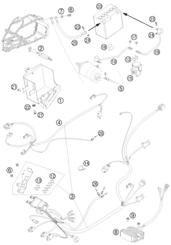 vue éclatée faisceau de câbles - ktm 525 xc atv eu 2009
