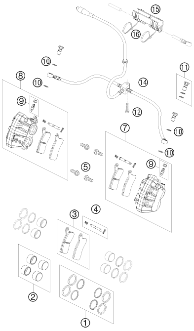 vue éclatée étrier de frein avant - ktm 525 xc atv eu 2009