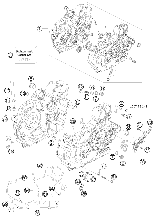 vue éclatée carter moteur - ktm 525 xc atv eu 2009