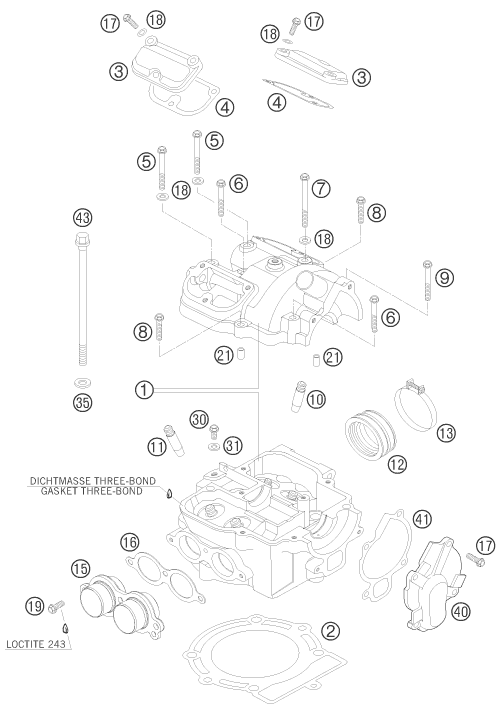 vue éclatée culasse - ktm 525 xc atv eu 2009