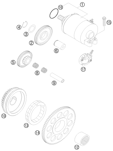 vue éclatée démarreur électrique - ktm 525 xc atv eu 2009